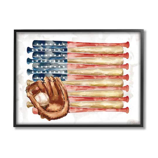 Stupell Industries American Baseball Flag Children's Sports Mitt Framed Wall Art